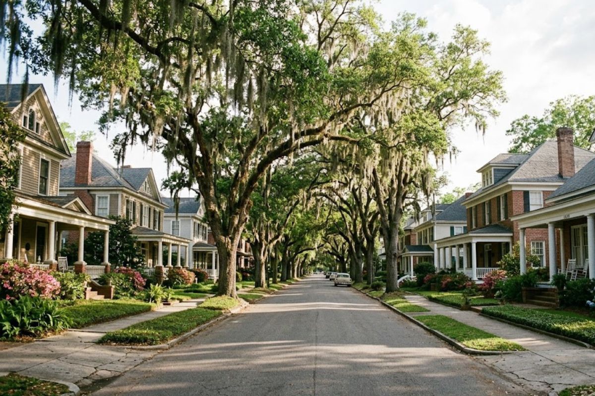 Historic live-oak streetscape in Olde Town Augusta, GA — rodent control specialists