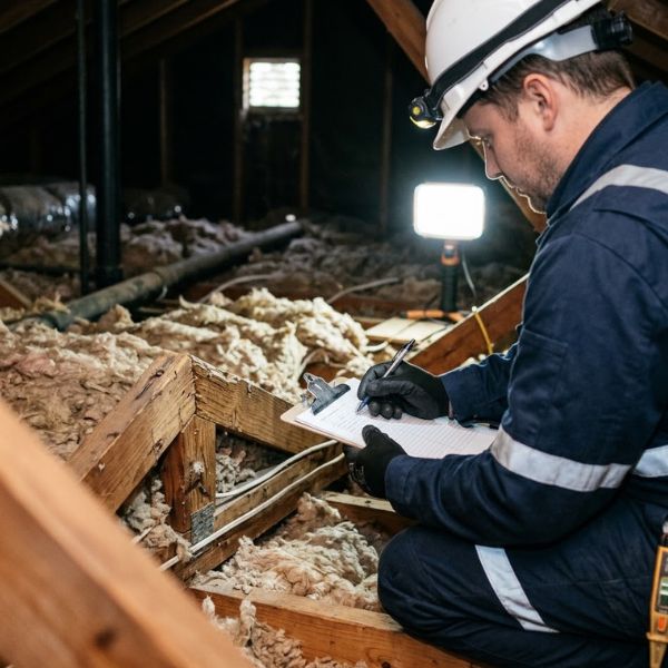 Augusta Rodent Control technician documenting crawl space findings during rodent inspection