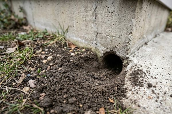 Norway rat burrow near Augusta home foundation — rat control service