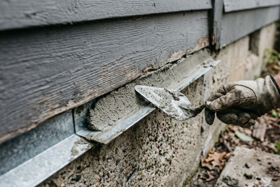 Sealed utility penetration with copper wool at Augusta home foundation